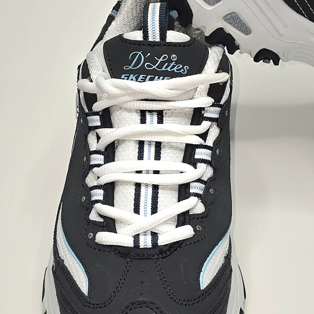Skechers D'Lites Black White and Light Blue Women's Sneakers - Picture 2 of 6